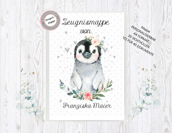 zauberhafte Zeugnismappe Sammelmappe Pinguin Name personalisiert  Einschulung Schulkind Zeugnisse Lüttentüddel® - Kopie